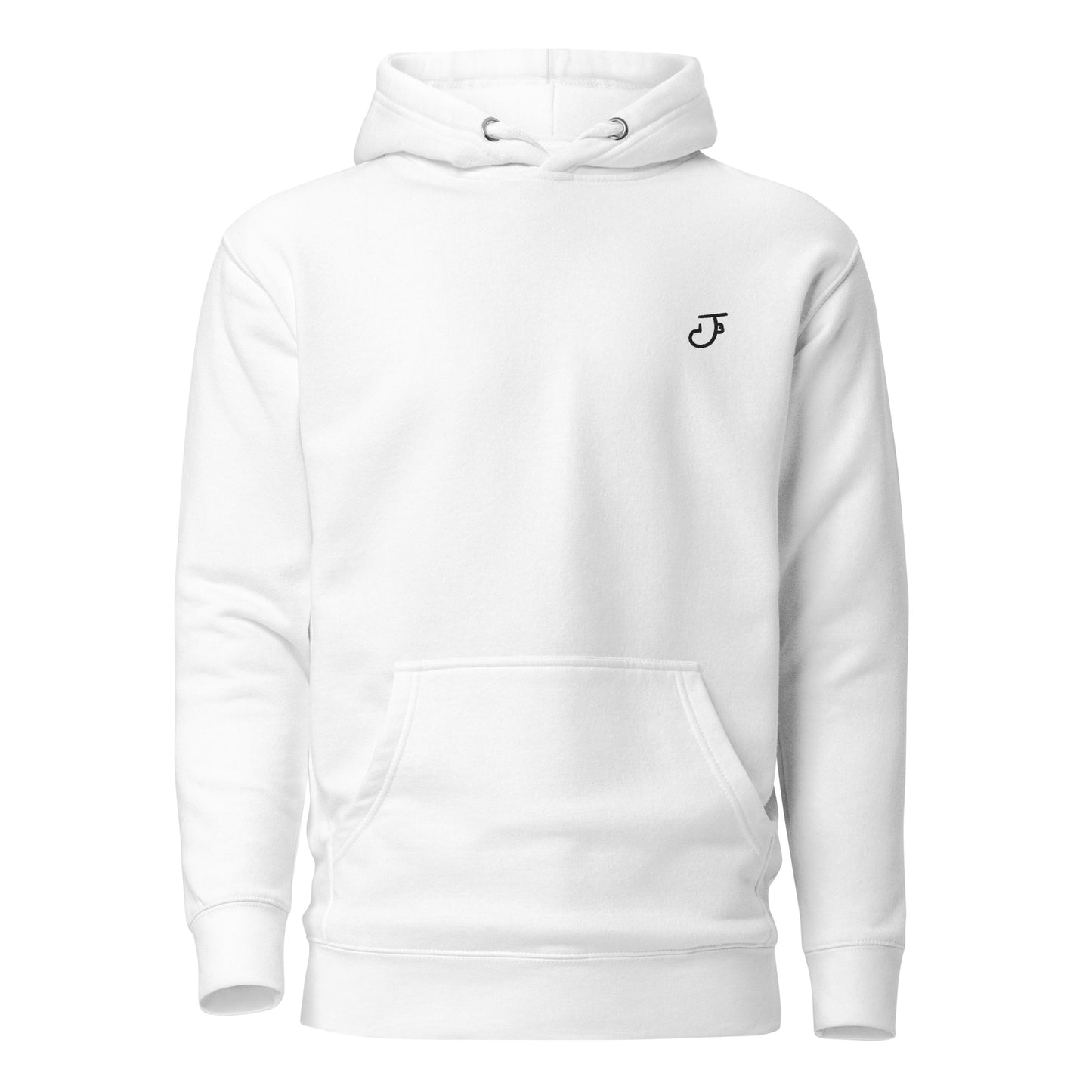 White hoodie with an 13Jul Clothing logo on the front against a white back ground.