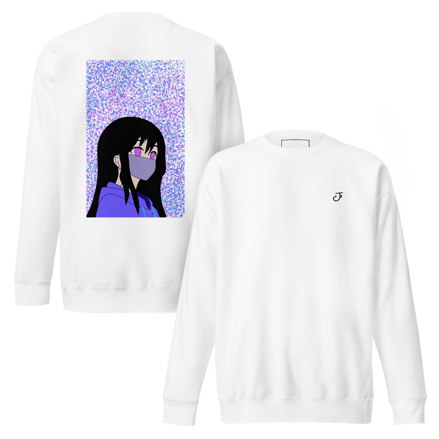 White sweatshirt with an anime character graphic on the back and a 13Jul Clothing logo on the front, displayed against a white background.