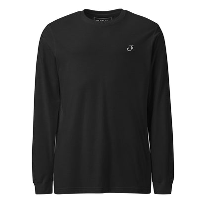 Black long-sleeve shirt with an 13Jul Clothing logo on the front against a white back ground.