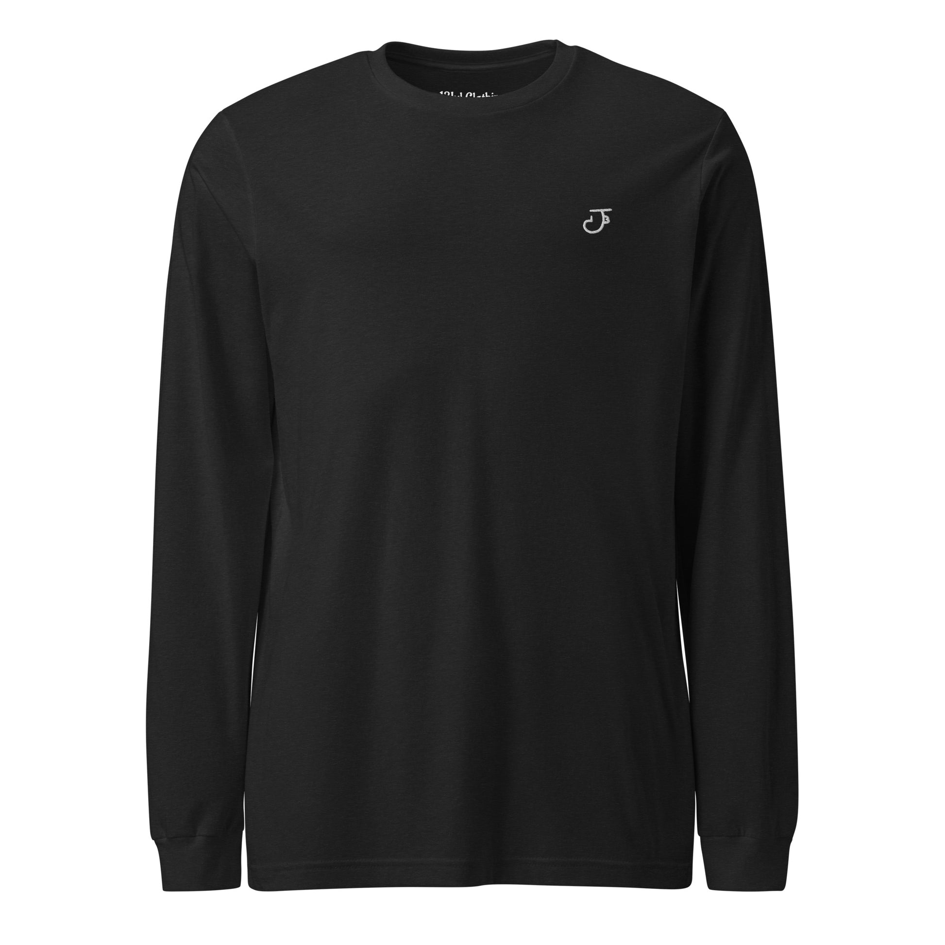 Black long-sleeve shirt with an 13Jul Clothing logo on the front against a white back ground.