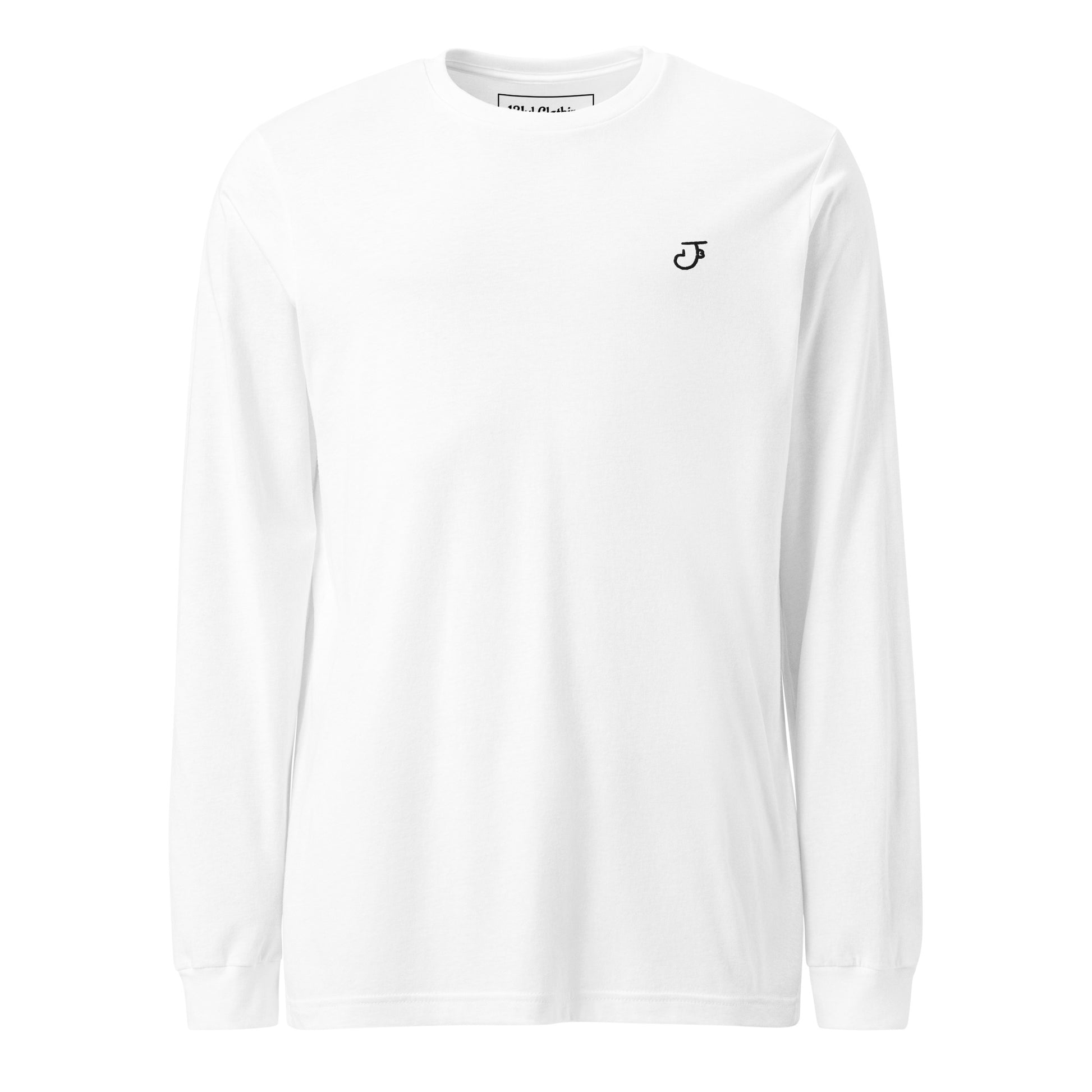 White long-sleeve shirt with an 13Jul Clothing logo on the front against a white back ground.